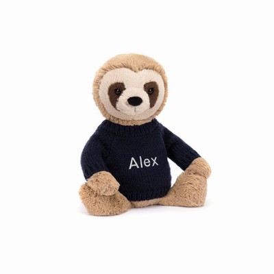 Jellycat Bashful Sloth with Navy Jumper New Zealand | PEVXK2517